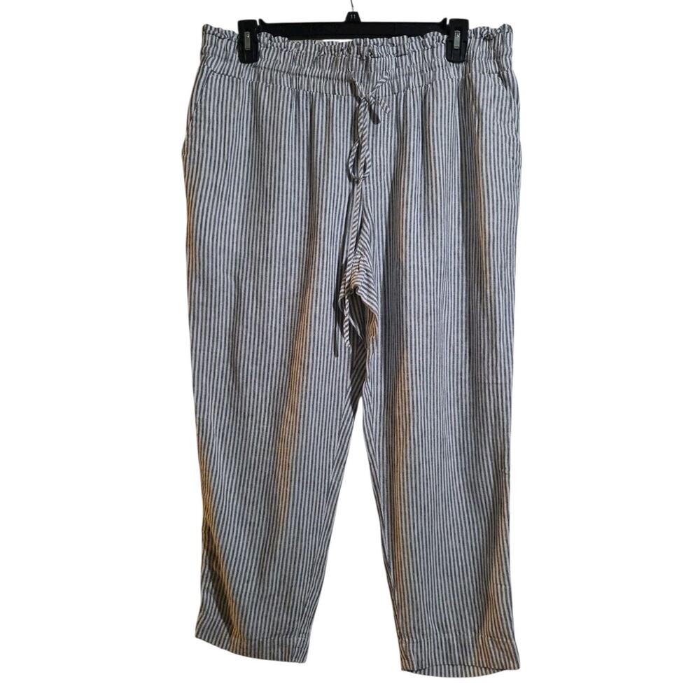 A New Day Pants Size XXL Blue Pinstriped Linen Blend Pull On High Rise Coastal